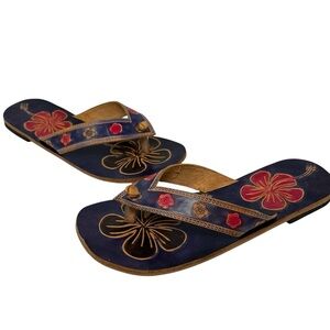Hand made floral printed leather flip flop Sandals EU 39